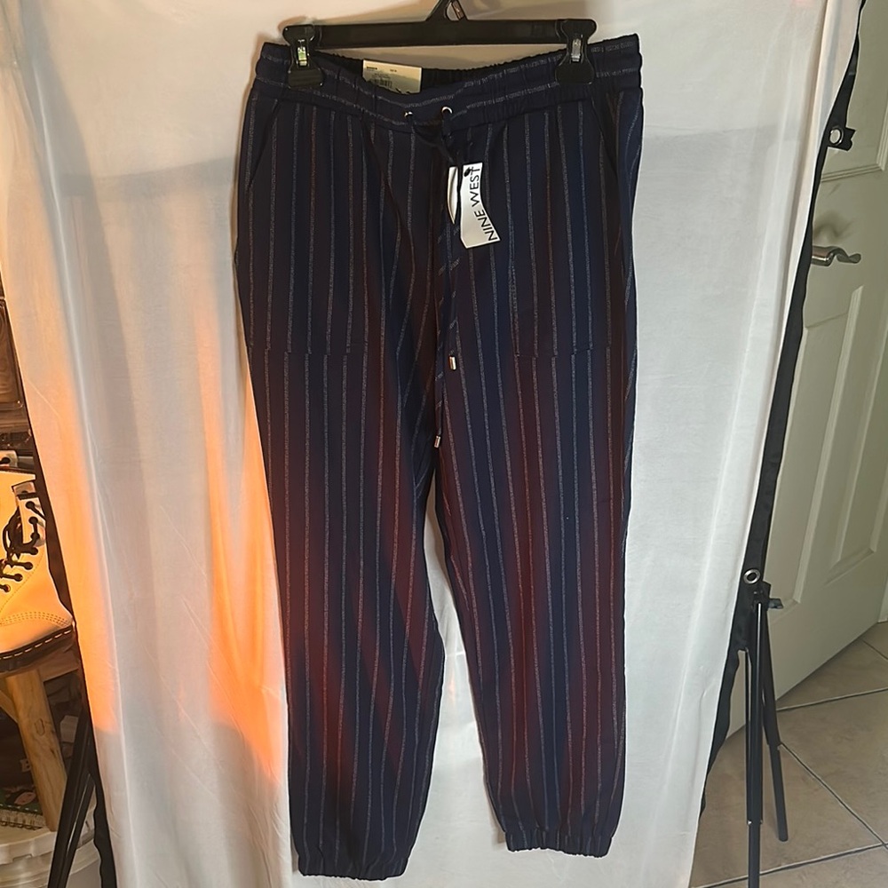 Nine West Blue and White Track Pants with Elastic Cuffs